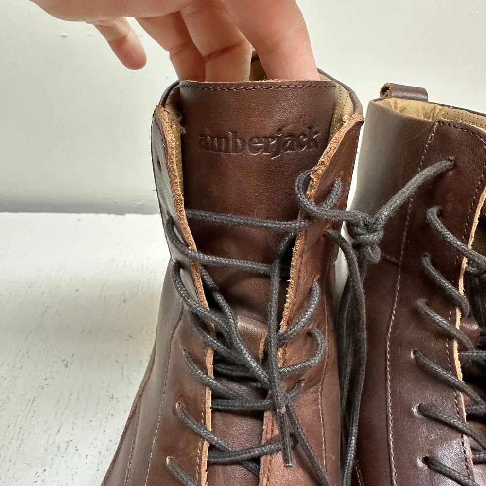 Amberjack Men's The Boot Chestnut Brown Leather Lace Up‎ Ankle Boots Size 11 M